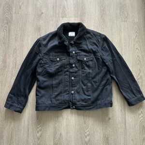 Old Navy Sherpa-Lined Boyfriend Black Jean Jacket Size L